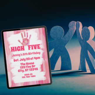High Five, Rosa Bemalterter 5. Geburtstag Einladung