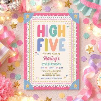 High Five Whimsical Girl 5. Geburtstagsfeier Einladung