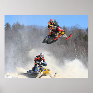 High Flying Snowmobile Print Poster