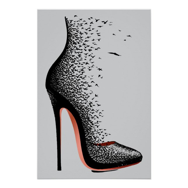 High Heel Birds Wall Art - Surreal Fashion Shoe Poster (Vorderseite)