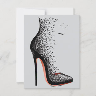 High Heel Birds Wandkunst – Surrealer Modeschuh Postkarte