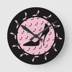 High Heel Pink And Black Round Clock Runde Wanduhr