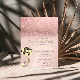High Heel Roségold Glitter Ruhestandsfeier Einladung