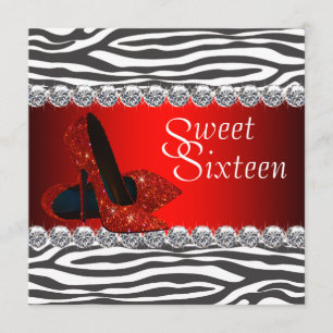 High Heel Schuh Rot Zebra Sweet 16 Party Einladung