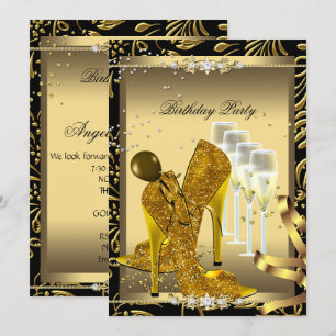 High Heel Schuhe Champagner Gold Geburtstagsfeier Einladung