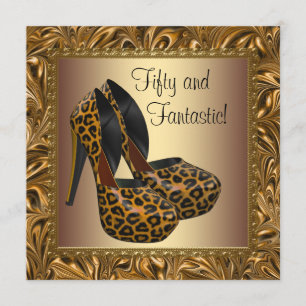 High Heel Schuhe Frauen Leopard Gold 50. Geburtsta Einladung