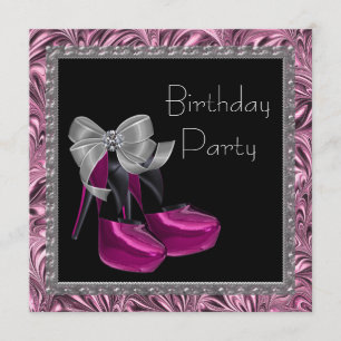 High Heel Schuhe Hot Pink Black Birthday Party Einladung