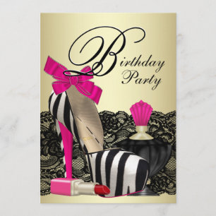 High Heel Schuhe Hot Pink Zebra Party Einladung