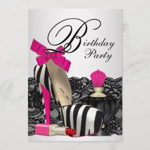 High Heel Schuhe Hot Pink Zebra Party Einladung