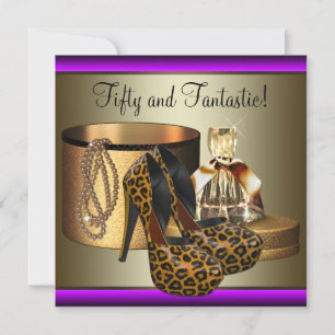 High Heel Schuhe Leopard Gold Frau 50. Geburtstag Einladung
