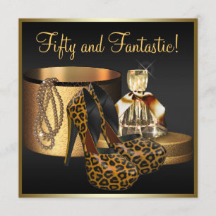 High Heel Schuhe Leopard Gold Frauen 50. Geburtsta Einladung