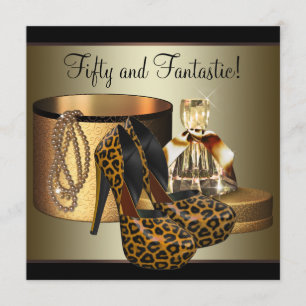 High Heel Schuhe Leopard Gold Frauen 50. Geburtsta Einladung