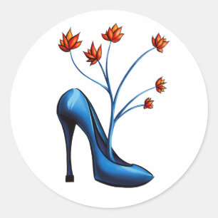 High Heel Schuhe und Blume Bouquet Art & Weise Runder Aufkleber