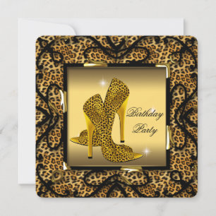 High Heel Schuhe Wild Gold Leopard Geburtstagsfeie Einladung