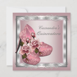 High Heel Schuhpink Rose Quinceanera Einladung