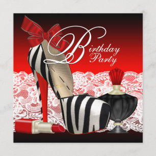 High Heel Shoes Black Red Zebra Party Einladung
