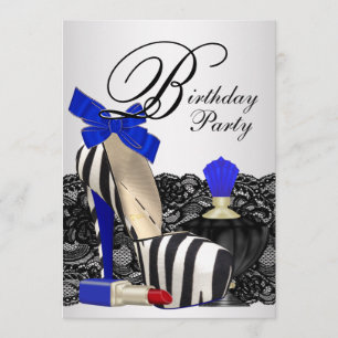 High Heel Shoes Royal Blue Birthday Party Einladung