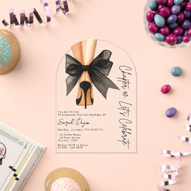 High Heels Black Bow Forty 40th Birthday Party  Acryleinladungen (Insitu (Feier))