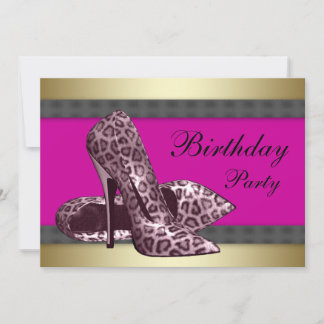 High Heels & Fuchsia Hot Pink Leopard Geburtstag Einladung