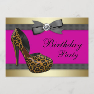 High Heels Hot Pink Leopard Geburtstag Einladung