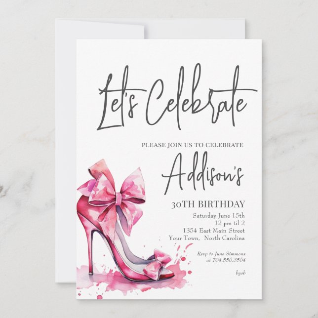 High Heels Pink bow 30th Birthday Party Invitation Einladung (Vorderseite)
