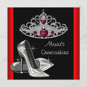 High Heels Tiara Rot Schwarz Quinceanea Einladung