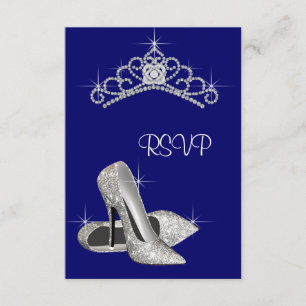 High Heels Tiara Royal Blue Quinceanera UAWG RSVP Karte
