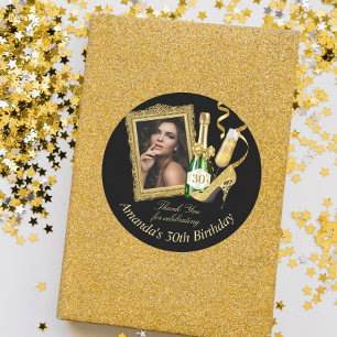 High Heels und Champagner Geburtstags Dankeschön Runder Aufkleber