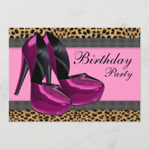 High Heels und Hot Pink Leopard Geburtstagsfeier Einladung