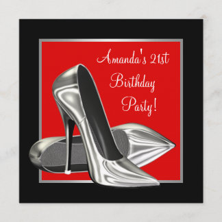 High Heels Womans Red Black Birthday Party Einladung