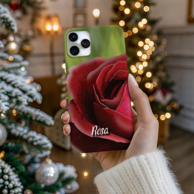 High-Poly-Rose in voller Blüte - Künstlerische Han iPhone Hülle (Personalize Your Tech! Add a custom name to this artistic phone case. It's the perfect unique gift!)