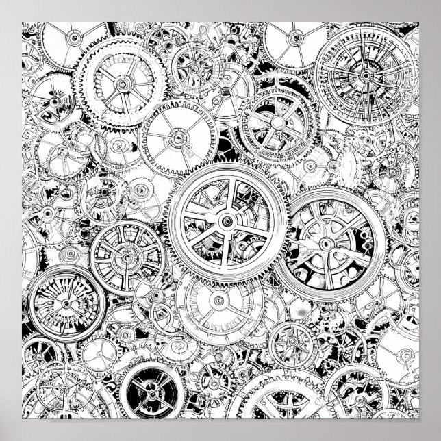 High-Precision Repeating Steampunk Gears Template Poster (Vorne)