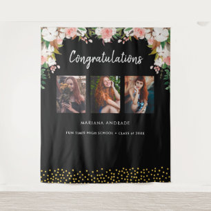 High School Abschluss Foto Blumenschwarz Tapestes Wandteppich