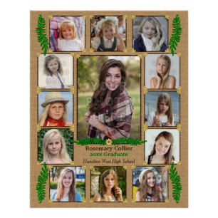 High School Abschluss Foto Collage  Burlap Fern Poster