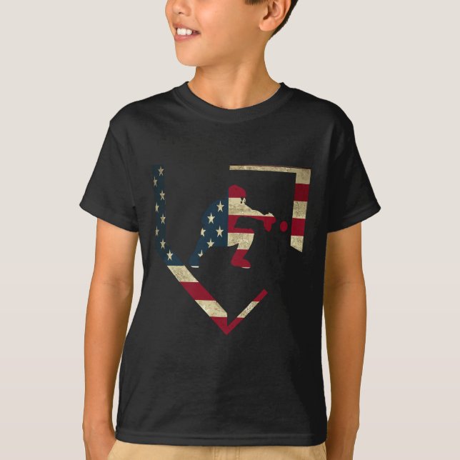 High School Baseball Catcher Gear American Flag Gi T-Shirt (Vorderseite)