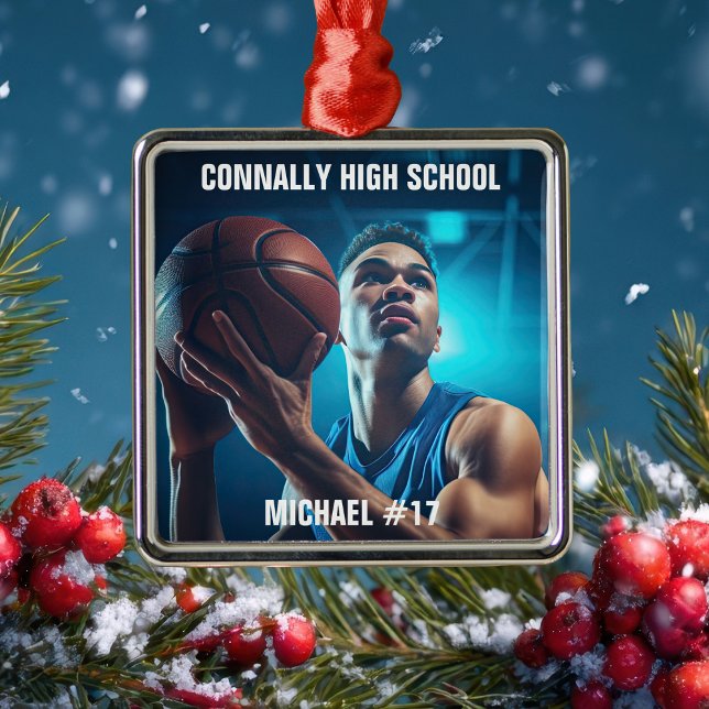High School Basketball Player Photo Christmas Ornament Aus Metall (Von Creator hochgeladen)