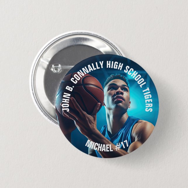 High School Basketball Player Photo Spirit Button (Vorne & Hinten)