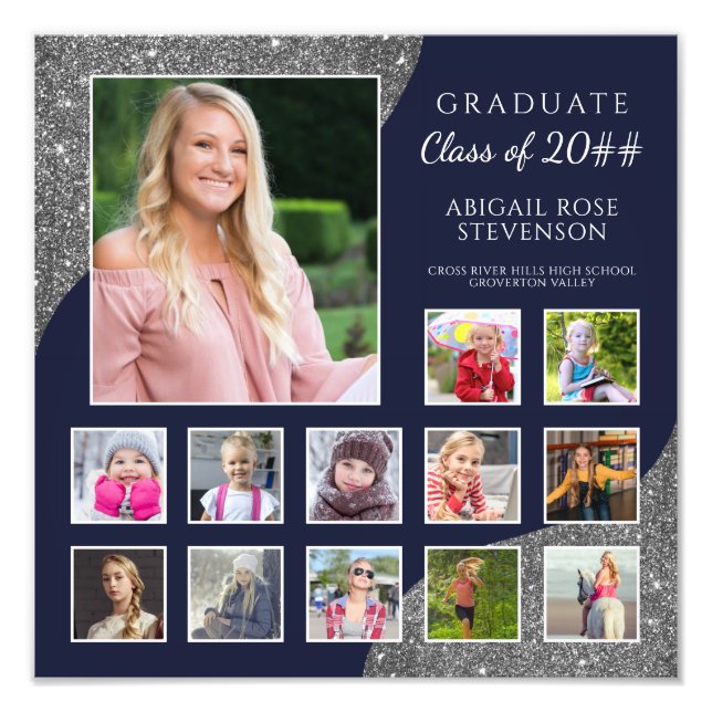 High School Foto Collage K-12 Navy Blue Silver (Vorne)