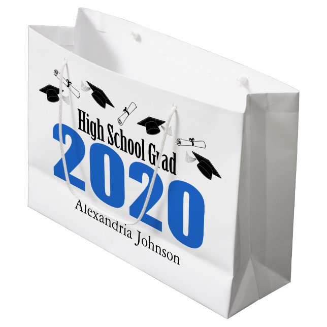 High School Grad 2020 Abschluss Geschenkbeutel (bl Große Geschenktüte (Vorderseite Schrägansicht)