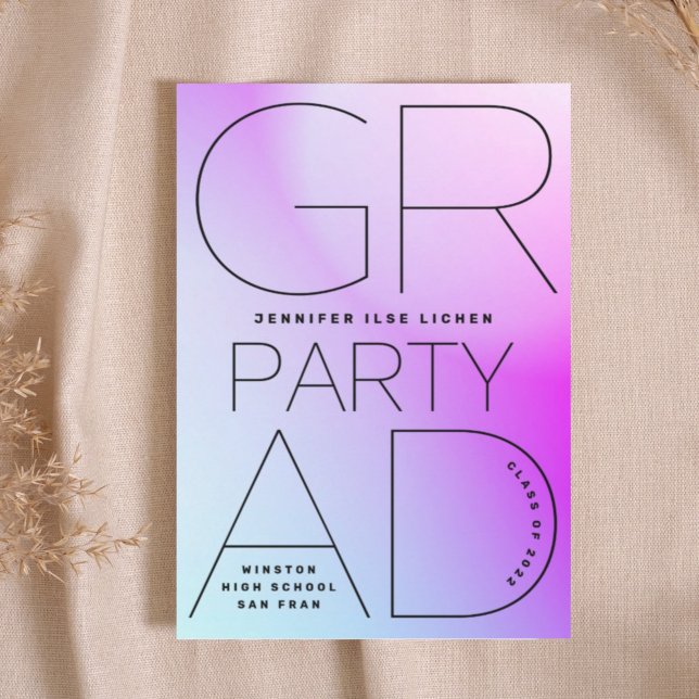 High School Grad Party Black Ombre Moderner Minima Einladung (Von Creator hochgeladen)