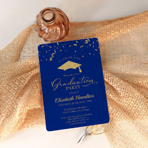 High School Grad Party Gold Confetti Blue Einladung