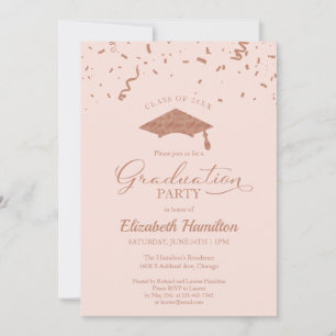 High School Grad Party Rose Gold Confetti Rosa Einladung