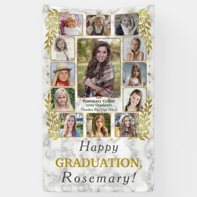 High School Graduation Party Foto Collage Marmor Banner (Vertikal)