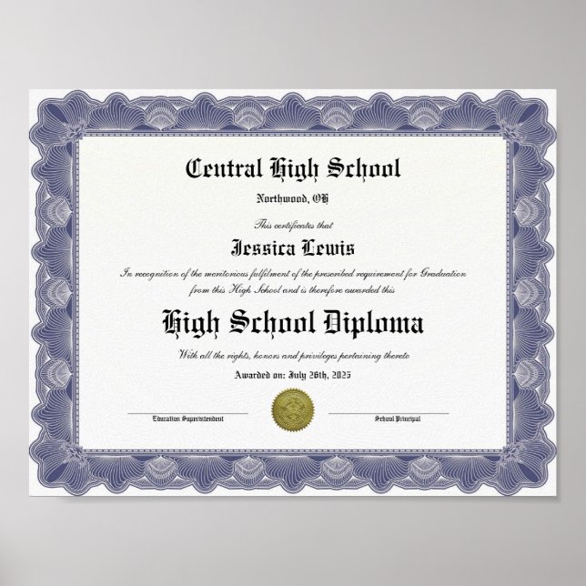 High School Keepsake Graduation Diploma  Poster (Vorne)