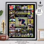 High School Senior Sports 22 Foto Collage Poster<br><div class="desc">Erkennen und feiern Sie Ihren High School Sport Senior in der Seniorennacht, in der Saison-Ende Sporterkennung oder beim Abendessen oder bei seiner Abschlussfeier mit diesem Plakatdruck, der eine leicht hochzuladende Collage-Vorlage mit 22 Rechteck-Bildern und Ihrem eigenen Text in Ihrer Farbauswahl verwendet. Macht auch ein Gedenkfest. OPTIONEN: Das Muster wird in...</div>