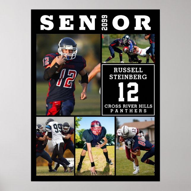 High School Sports Senior 5 Photo Collage Poster (Vorne)
