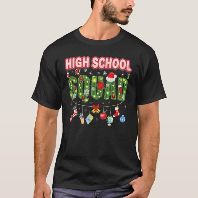 High School Squad frohe Weihnachtsbaum Studen T-Shirt (Vorderseite)