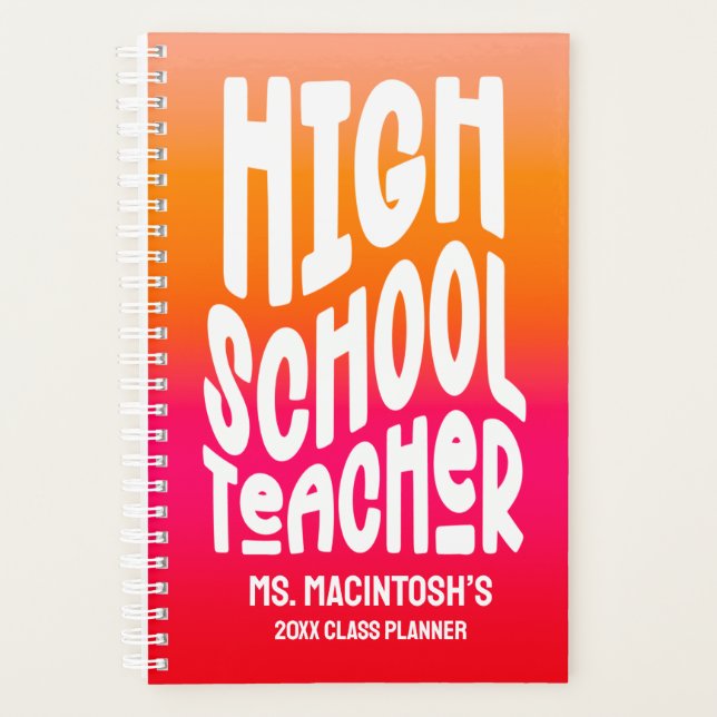 High School Teacher 0range Red Ombre Planer (Vorderseite)