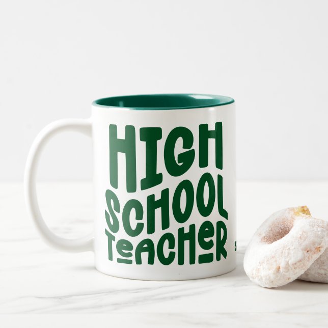 High School Teacher Dark Green Text Zweifarbige Tasse (Mit Donut)