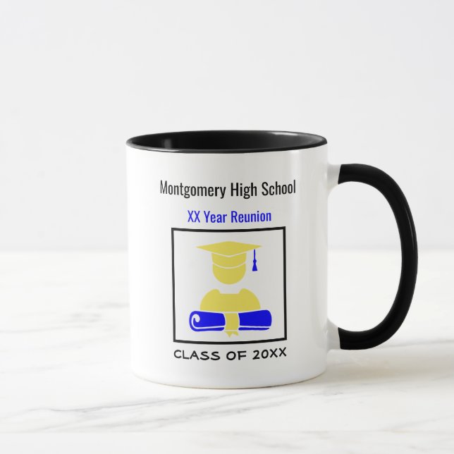 High School Wiedersehen Custom Blue und Yellow Tasse (Rechts)